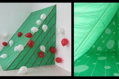 INSTALLAZIONE-AMBIENTE (VERDE), 2011  Plastics and masking tape, wooden structure,  250 x 200 x 245 cm