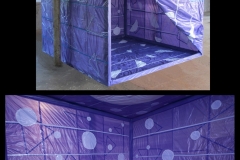 INSTALLAZIONE-AMBIENTE (VIOLA), 2012  Plastics and masking tape, wooden structure,  230 x 230 x 230 cm