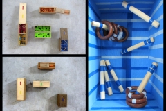 PROGETTI PER INSTALLAZIONI-AMBIENTI, 2014   4 wooden boxes, different materials,  100 x 100 x 15 cm.  Installation